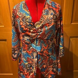 SHEIN Ruched Blue and Red 3/4 Sleeve Tunic